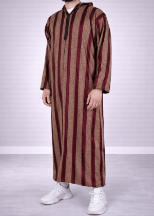 Moroccan Djellaba “Atlas” Bordeaux/Mustard from Djellaba Men